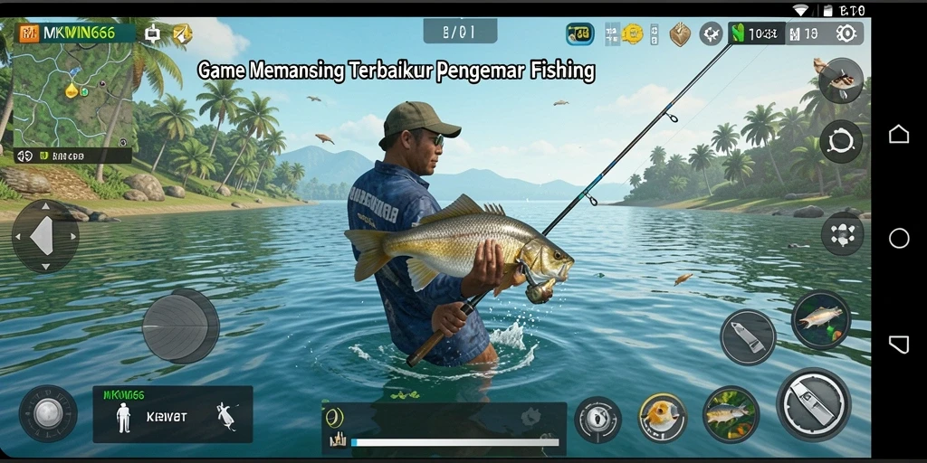 Tampilan ikonik gameplay memancing dalam MKWIN666 yang seru.