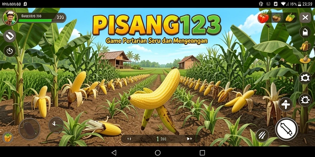Tampilan gameplay <strong>PISANG123</strong> yang menawan dengan kebun yang subur.
